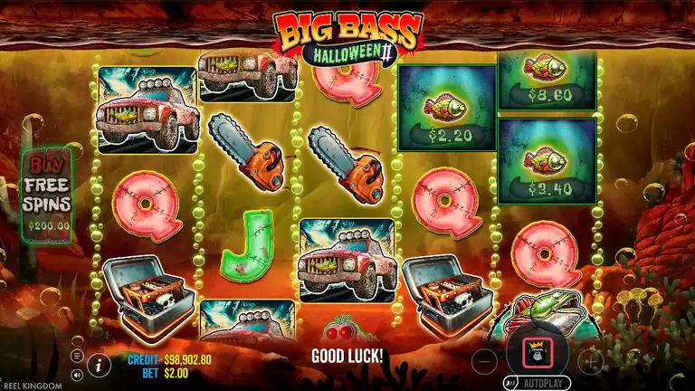 Spin 1666: final frame showing GOOD LUCK message, CREDIT $98,902.80 BET $2.00
